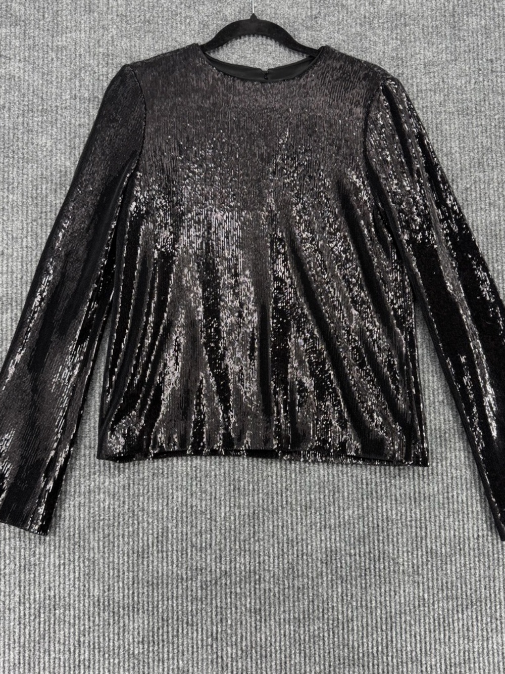 Black Sequin Long-Sleeve Crewneck Top